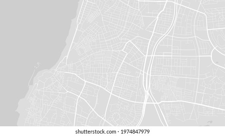 Light grey and white Tel Aviv Yafo city area vector background map, streets and water cartography illustration. Widescreen proportion, digital flat design streetmap.