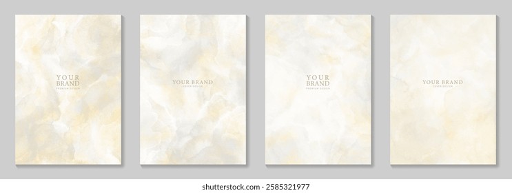 Light grey and yellow watercolor texture vector paper background set for cards, flyer, poster, banner and cover design. Hand drawn watercolor illustration for your design. Stone texture.