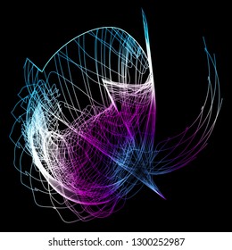 Light grid structure. Vector illustration of a complex wireframe surface formed by the interweaving of smoothly curved lines against black background.