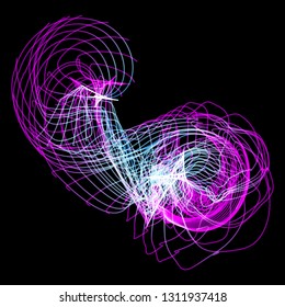 Light grid structure. Vector illustration of a complex wireframe surface formed by the interweaving of smoothly curved lines against black background.