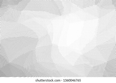Light grunge halftone dots pattern texture background. Low poly design. Modern dotted black and white vector illustration. Abstract wavy lines. Triangular polygon backdrop
