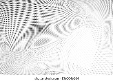 Light grunge halftone dots pattern texture background. Low poly design. Modern dotted black and white vector illustration. Abstract wavy lines. Triangular polygon backdrop