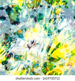 Light grunge seamless texture from different blots and strokes. Yellow, blue, green strokes. Abstract vector background for web page, banners backdrop, fabric, home decor, wrapping