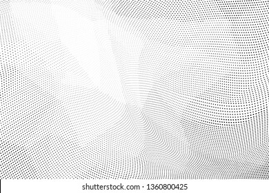 Light grungy halftone dots pattern texture background. Low poly design. Modern dotted black and white vector illustration. Abstract wavy lines. Triangular polygon backdrop
