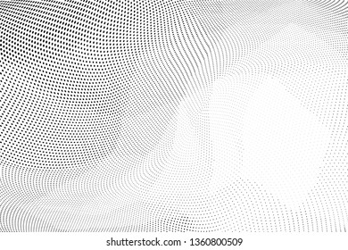 Light grungy halftone dots pattern texture background. Low poly design. Modern dotted black and white vector illustration. Abstract wavy lines. Triangular polygon backdrop