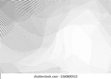 Light grungy halftone dots pattern texture background. Low poly design. Modern dotted black and white vector illustration. Abstract wavy lines. Triangular polygon backdrop