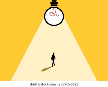 Light guides thoughts, Businessman and light bulb
