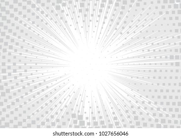 Light Halftone Background for Web Layout. Half Tone Vector Pattern. White and Grey Speed Line or Fast Motion Background with Zoom Effect