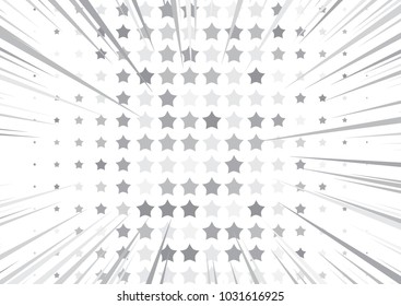 Light Halftone Background for Web Layout. White and Grey Half Tone Vector Pattern with Stars and Speed Lines