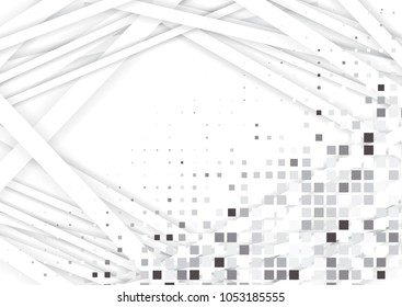 Light Halftone Background for Web Layout. Half Tone Geometrical Vector Pattern. White and Grey Square Dots and Gradient Lines