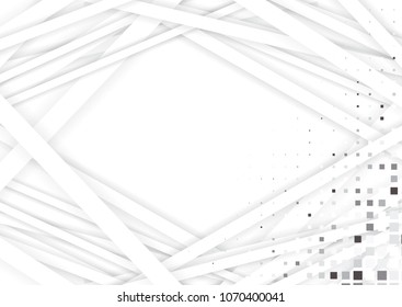 Light Halftone Background for Web Layout. Half Tone Geometrical Vector Pattern. White and Grey Square Dots and Gradient Lines