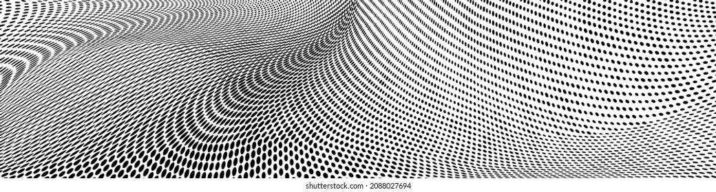 Light halftone dots pattern texture background. Abstract curves. Points backdrop. Wavy dotted spotted pattern. Modern abstract dotted template wide vector illustration for design, covers, web  banners