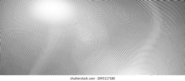 Light halftone dots pattern texture background. Abstract curves. Points backdrop. Wavy dotted spotted pattern. Modern abstract dotted template wide vector illustration for design, covers, web  banners