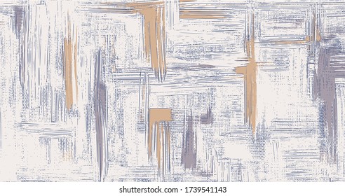 La cruz dibujada a mano ligera que eclipsa el aceite áspero se pinta sobre el lienzo. Pintura abstracta, textura púrpura y ocres, ilustración de fondo ondulada