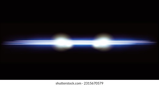 Light from the headlights of a car. Glowing stripes. Abstract vector illustration isolated on a black background.