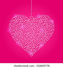 Light Heart Hanged on Red Backdrop. Valentine Card