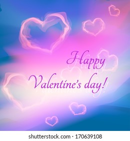 Light hearts on sky background