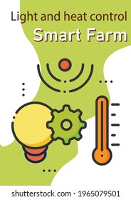 Folleto de control de luz y calor.Compruebe la plantilla de temperatura perfecta. Volante, revista, portada de libros, folleto. Medir y controlar el concepto de infografía de crecimiento de plantas. Página de ilustraciones de diseño con iconos