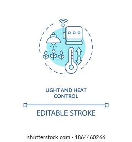 Light and heat control concept icon. Agriculture machines types. Measure and control plant growth process idea thin line illustration. Vector isolated outline RGB color drawing. Editable stroke