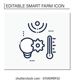 Light and heat control line icon. Agriculture machines types.Measure and control plant growth. Check perfect temperature for plants. Smart farming concept. Isolated vector illustration.Editable stroke