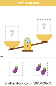 Ligero o pesado. Hoja de cálculo educativa con escalas. Introducción de peso para los niños.