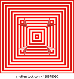 Light and heavy striped red white pattern. Abstract repeated squares. Geometric figures texture background. Vector illustration