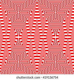 Light and heavy striped red white pattern. Abstract repeated lines. Geometric figures texture background. Vector illustration