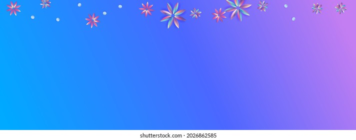 Fondo Panorámico Azul Mínimo Hibiscus Ligero. Tarjeta Holográfica Petal. Banner de degradado líquido. Diseño de vectores de flor arco iris.