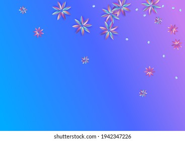 Light Hibiscus Retro Blue Background. Holographic Inflorescence Banner. Fluid Rainbow Poster. Gradient Flower Vector Brochure.