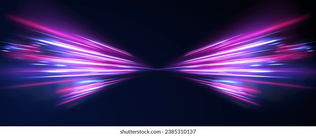 Light high speed zoom fast night background vector. Abstract background in blue, green, yellow and orange neon colors. 3D vibrant color motion blured light trails. Colored sparks of spiral wave.