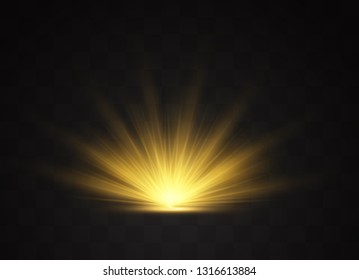 Light highlight yellow special effect with rays of light and magic sparkles. Sun Ray . Glow transparent vector light effect set, explosion, shine, spark, solar flare.