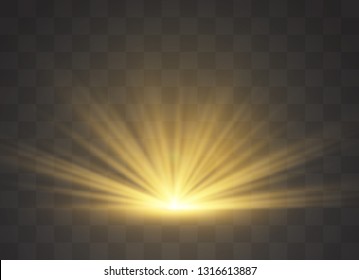 Light highlight yellow special effect with rays of light and magic sparkles. Sun Ray . Glow transparent vector light effect set, explosion, shine, spark, solar flare.