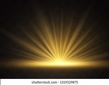 Light highlight yellow special effect with rays of light and magic sparkles. Sun Ray . Glow transparent vector light effect set, explosion, shine, spark, solar flare.