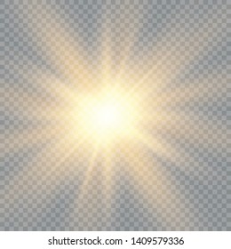 Light highlight yellow special effect with rays of light and magic sparkles. Sun Ray . Glow transparent vector light effect set, explosion, shine, spark, solar flare