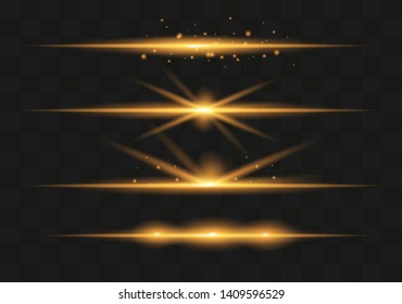 Light highlight yellow special effect with rays of light and magic sparkles. Sun Ray . Glow transparent vector light effect set, explosion, shine, spark, solar flare.