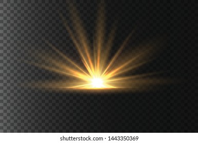 Light highlight yellow special effect with rays of light and magic sparkles. Sun Ray .