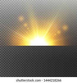 Light highlight yellow special effect with rays of light and magic sparkles. Sun Ray . Glow transparent vector light effect set, explosion, shine, spark, solar flare.