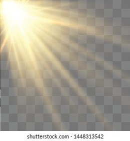 Light highlight yellow special effect with rays of light and magic sparkles. Sun Ray .