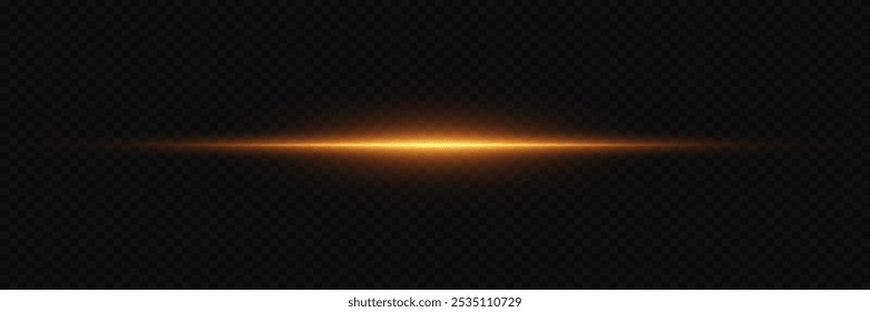 Light horizontal neon line of light. On a transparent background.