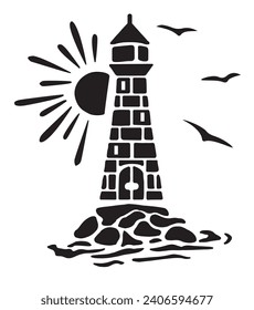 Light house by the sea with a white background