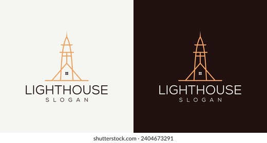 Light house harbor line outline logo design