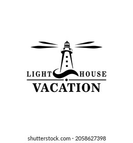 Light House or Harbor Logo. Black  Tower Isolated on White Background. Flat Vector Logo Design Template Element.
