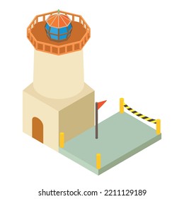 Light house icon isometric vector. Large lighthouse and fenced construction site. Building, repair, reconstruction