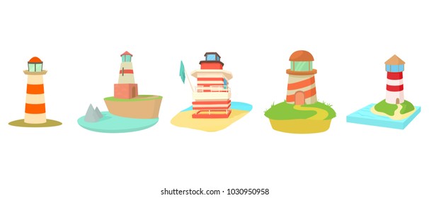 Light house icon set. Cartoon set of light house vector icons for web design isolated on white background