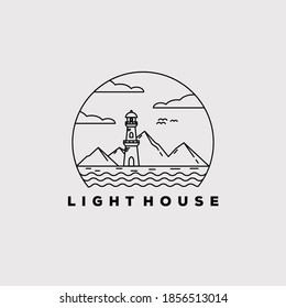 light house line art logo vector illustration design