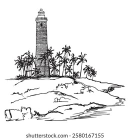 Light house line drawing Vector illustration 