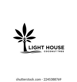 light house logo design with abstract tree coconut palm beach