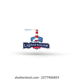 Logo des Leuchtturms-Designhauses. Gloden Gradient Logo. Wordmark Construction Company Symbol Vektorgrafik auf weißem Hintergrund. Konstruktionssymbol Design Vektor. Logo-Design für Real Estate 