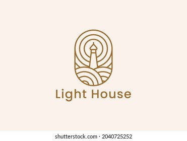 Light House Logo line art vector illustration design
