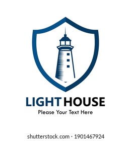 Light house logo template illustration. there are light house with shield 